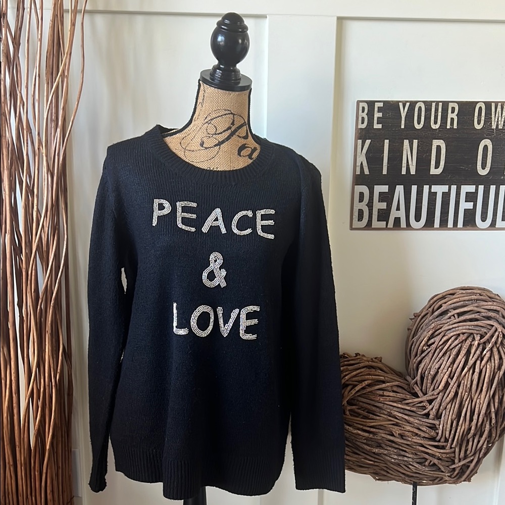 Terra & Sky Peace & Love Black Sweater